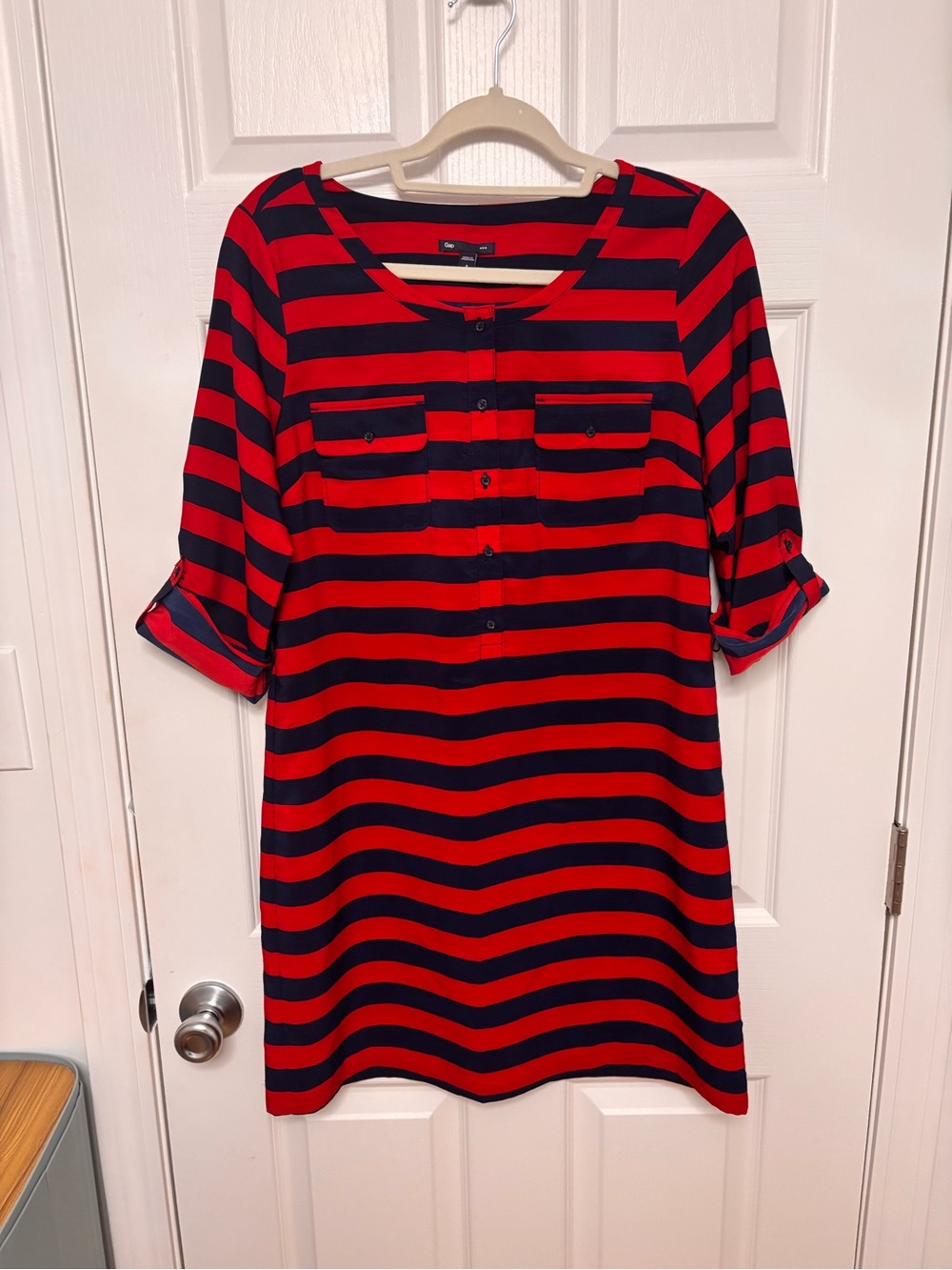 GAP Red and Navy Striped Henley Dress